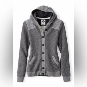 Roxy Hooded Cardigan Sweater Gray Button Front Knit Cozy Surf Style, L